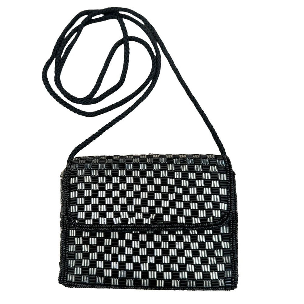⭐️MAGID⭐️Beaded Black Crossbody Bag Hand crafted Evening Art Deco Mini Handbag
